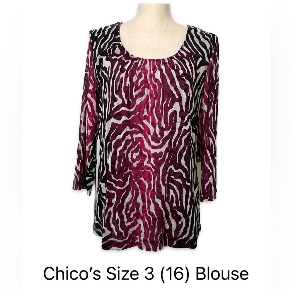Chico’s size 3 Blouse Women’s Plus Size 16 Ombré Black and Pink Animal Print